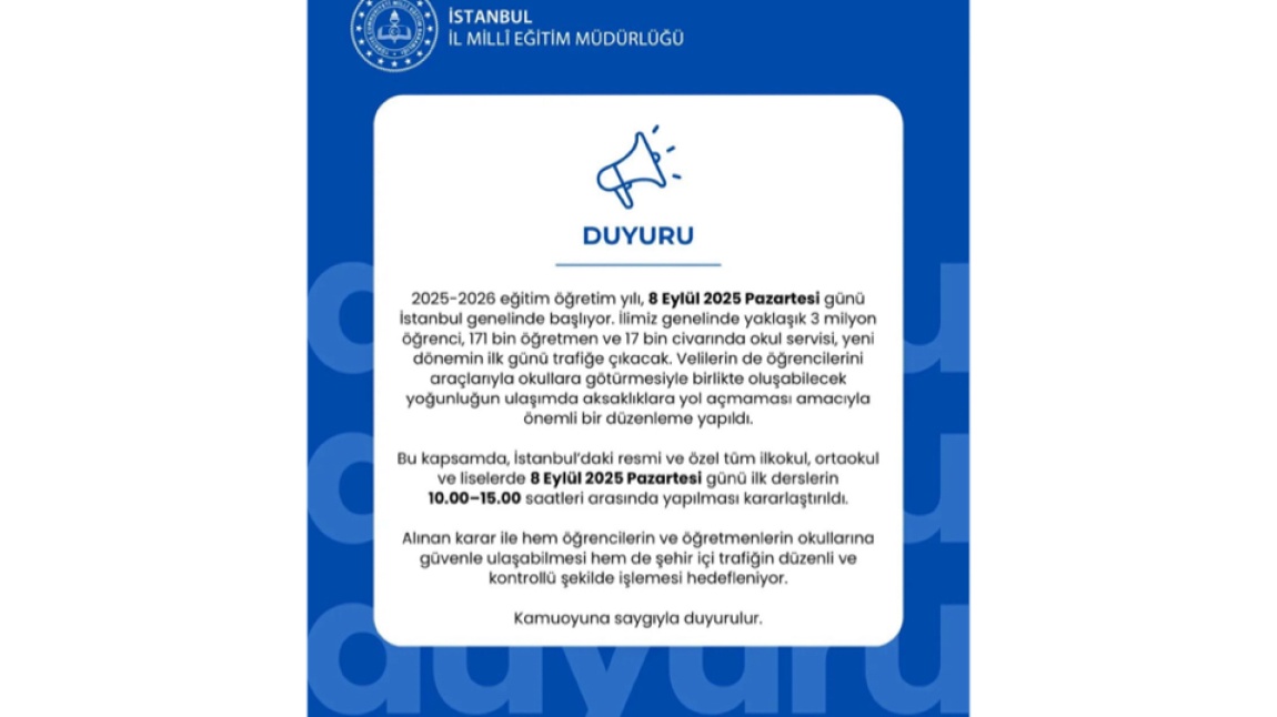 8 EYLÜL 2025 PAZARTESİ OKUL AÇILIŞI